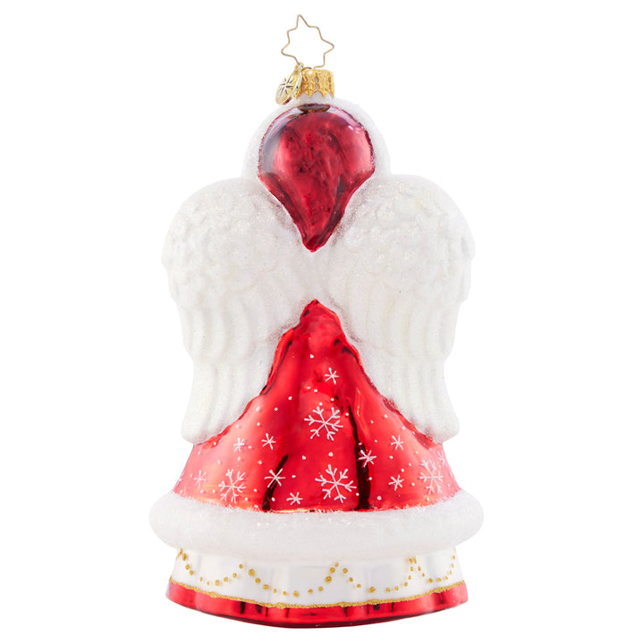 Back - Ornament Description - Holiday Joy Angel: Positively angelic in classic Christmas poinsettias, this gorgeous guardian is ready to grace your tree with joy and love.