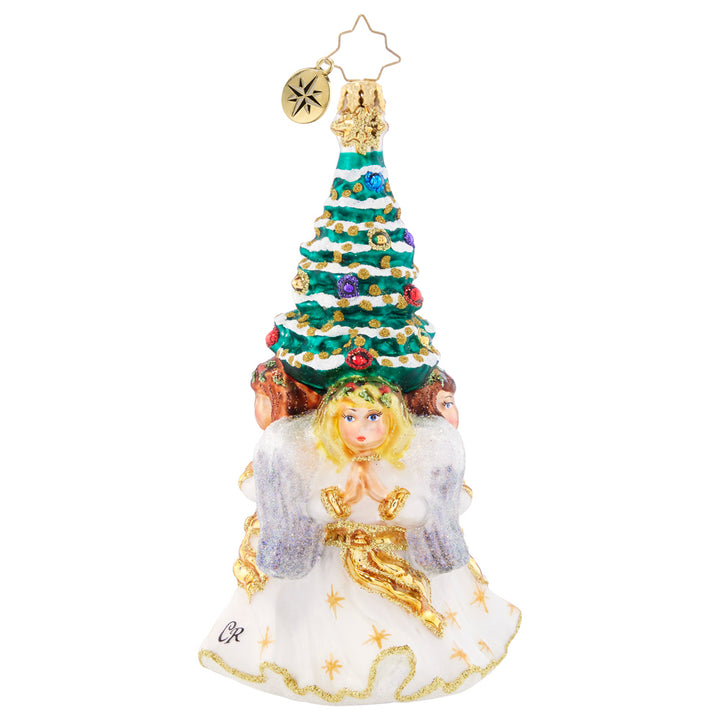 Back - Ornament Description - Angelic Christmas Tree: Encircled by enchanting angels, this trimmed tree is certainly bountiful and blessed this Christmas.
