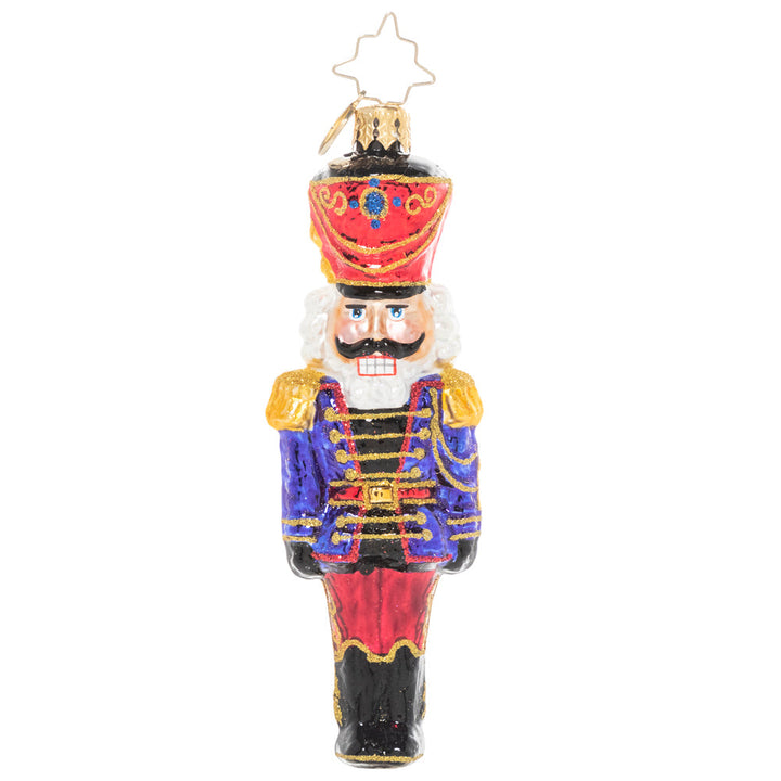 Front - Ornament Description - Classic Christmas Nutcracker: At ease, soldier! A classic mustachioed nutcracker looks smart in his Christmas uniform, ready to keep watch over your tree.