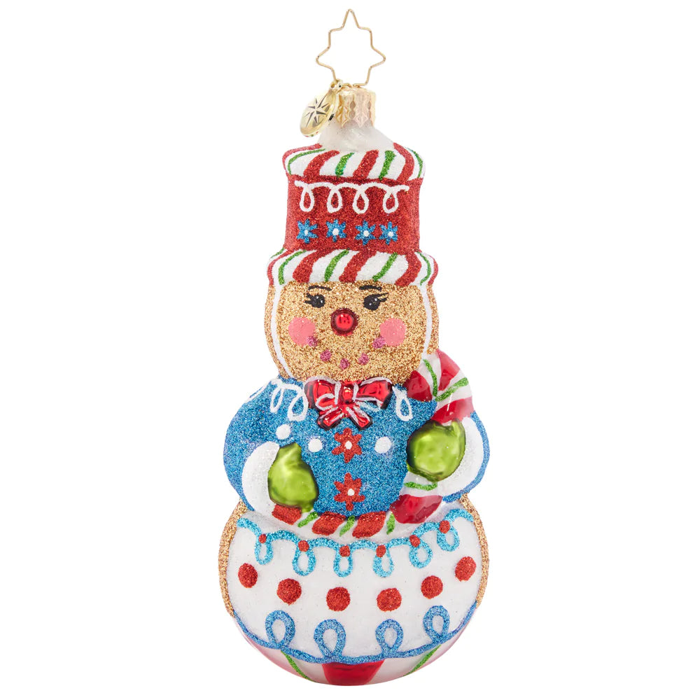 Ornament Description - Sweetest Snowman: With his sugary smile and sweet frosting swirls, this gingerbread snowman is the cutest Christmas cookie in the batch! Decorate your tree with this darling piece this season.