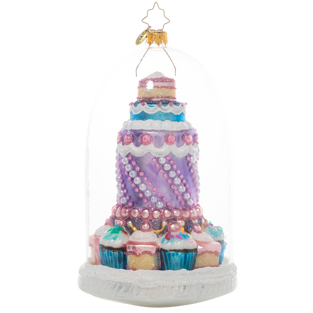 Front - Ornament Description - Perfect Patisserie: Who doesn't love admiring the beautiful sweets and treats on display behind the glass inside the local bake shop? Ooh and ahh at the pastel perfection in this adorable glass domed ornament of your own.