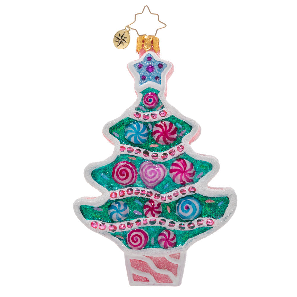 Back - Ornament Description - Christmas Cookie Tree: Freshly frosted and festive! A cute pastel cookie tree decorated with Christmas candies –nothing could be sweeter!