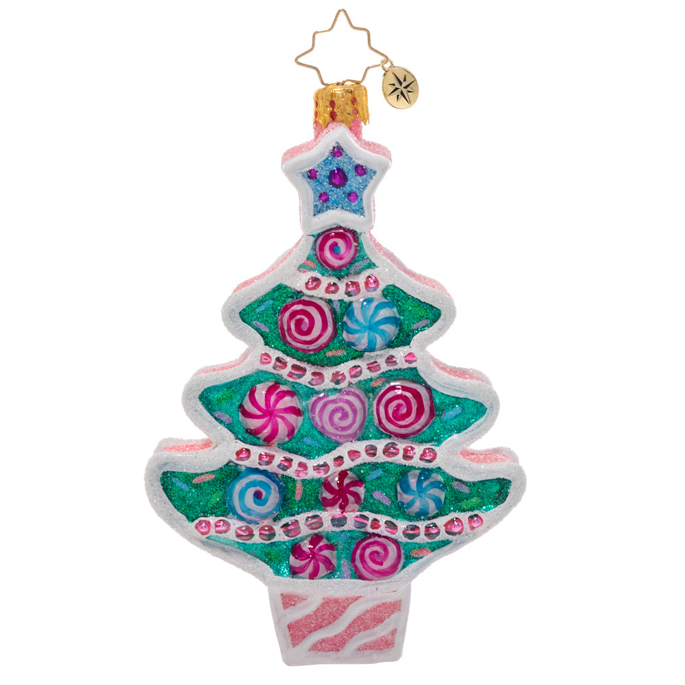 Front - Ornament Description - Christmas Cookie Tree: Freshly frosted and festive! A cute pastel cookie tree decorated with Christmas candies –nothing could be sweeter!
