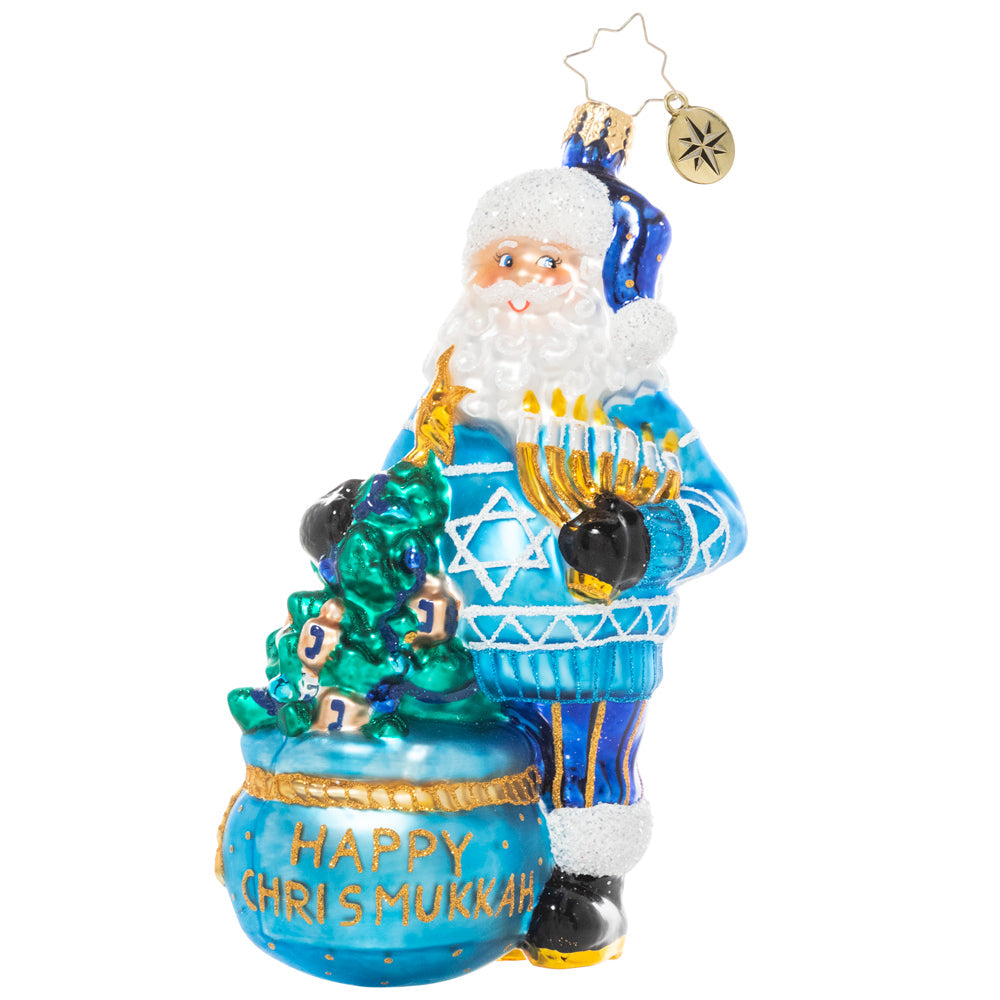 Front - Ornament Description - Best of Both Worlds: The Holidays are a time of celebration for many cultures and Santa doesn't discriminate! He is excited to spread good cheer to all and celebrate all holidays. Happy Chrismukkah to all! 