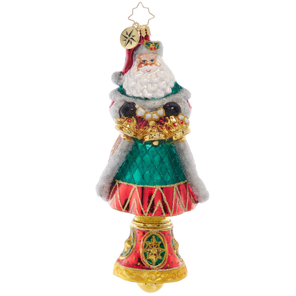 Front - Ornament Description - Bells Will Be Ringing: Santa tolls his golden Christmas bells, ringing with holiday cheer for all to hear!