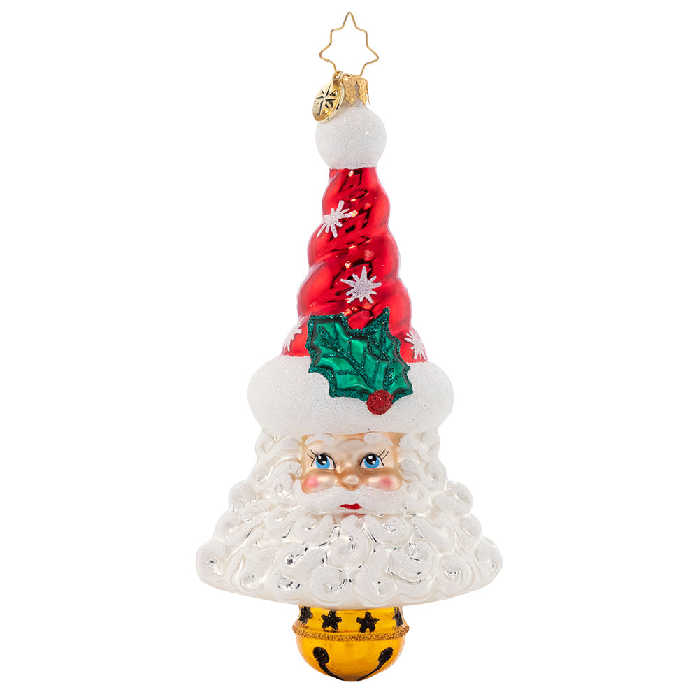 Front - Ornament Description - Sleigh Bell Santa: Sleigh bells ring to tell us what Santa has come to bring…gifts and toys from a bountiful bag of joy! Decorate your tree with this unique bell-shaped ornament.