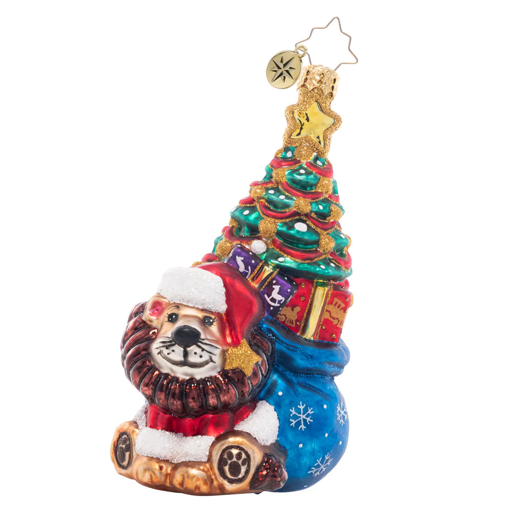 Front - Ornament Description - Cub's First Christmas: This brave little lion cub has a bag full of fun trailing behind him, ready to make baby's first Christmas extra special!