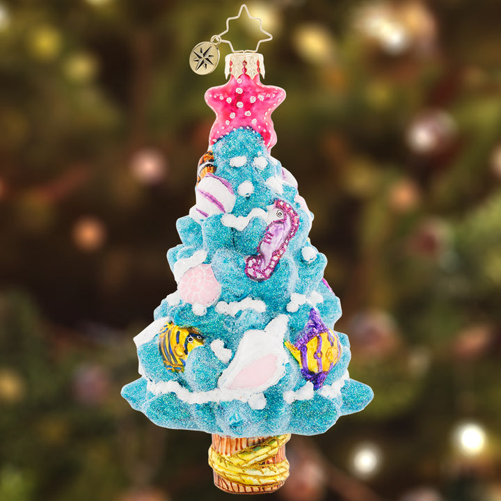 Ornament Description - Tropical Seas Tree: The tropical fish swim free among the blue boughs of this undersea tree. You'll be wishing for waves this winter with this marvelous marine-themed piece.