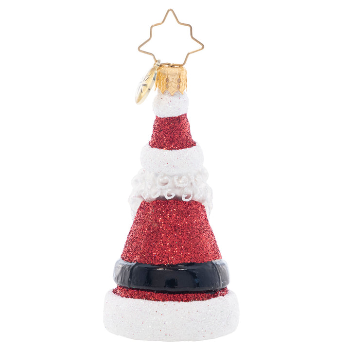 Back - Ornament Description - Spangled Santa Gem: This lovely Little Gem ornament is shaped just like Santa's famous hat! With a star-studded snow-white beard, this little guy is sure to shine on your tree.
