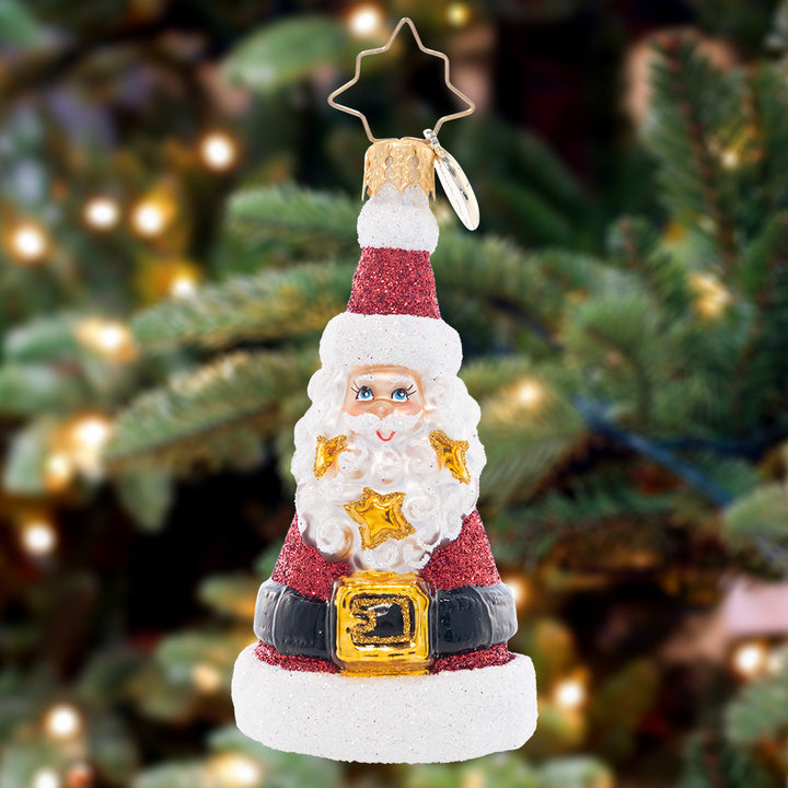 Ornament Description - Spangled Santa Gem: This lovely Little Gem ornament is shaped just like Santa's famous hat! With a star-studded snow-white beard, this little guy is sure to shine on your tree.