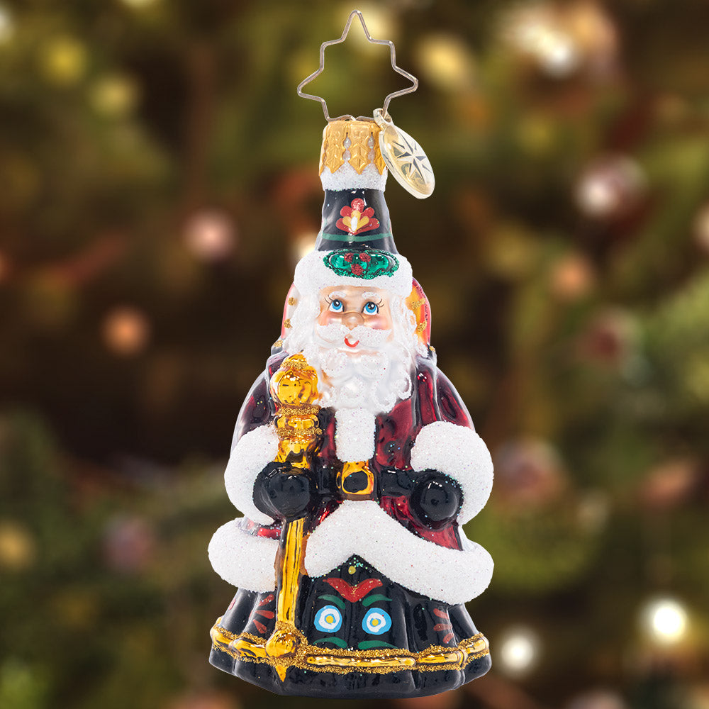 Ornament Description - Festive Folk Santa Gem: Add some festive folk flair to your holiday season with the Little Gem edition of our 2022 Designer's Choice ornament.