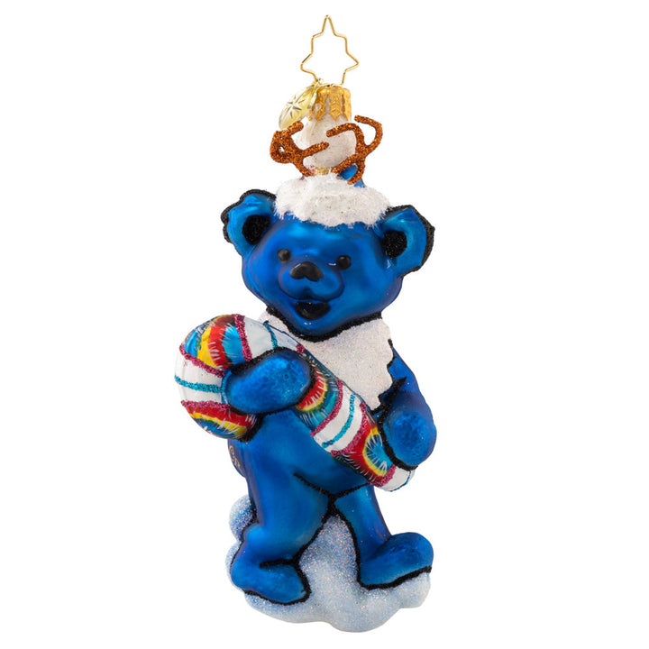 Ornaments Description - Grateful Dead Pumped for the Party Dancing Bear: There's a party tonight, and everyone's going! Round the fire on the mountain, the egg nog is flowing. Dressed to the nines, with candy to share, in struts this cute Dancing Bear. Our buddy can't help but get lost in the groove — he needs no excuse to show off his sweet moves.