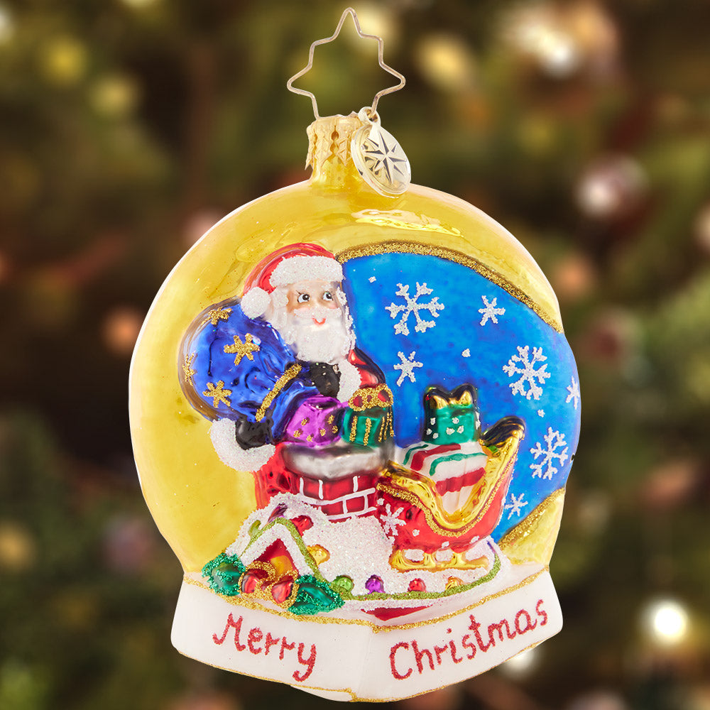Ornament Description - Crescent Moon Christmas Gem: Guided by the light of the crescent moon on freshly-fallen snow, Santa glides from rooftop to rooftop to deliver gifts to all the good little boys and girls on Christmas Eve.
