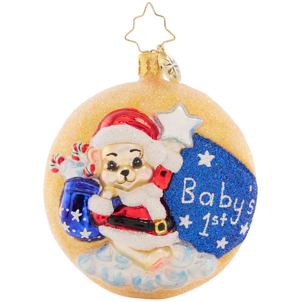 Front - Ornament Description - Darling 1st Christmas Gem: Celebrate your little one's first Christmas with this cherished crescent-moon Little Gem. A baby-bear with a Santa hat is the star of this sweet keepsake piece.
