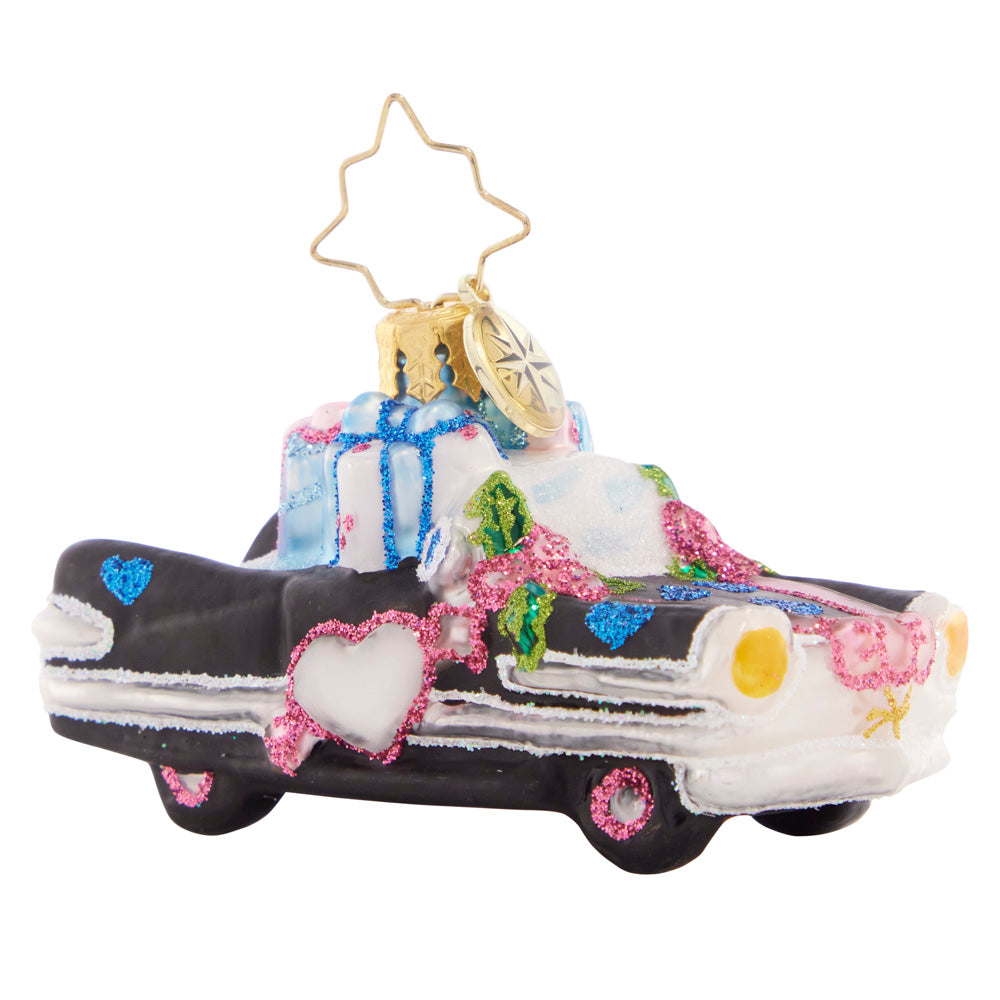 Side View 1 of 2 - Ornament Description - Wedding Day Getaway Gem: This very vintage wedding getaway ride is the perfect gift for a just-hitched couple! Commemorate everlasting love with this adorable retro automobile.