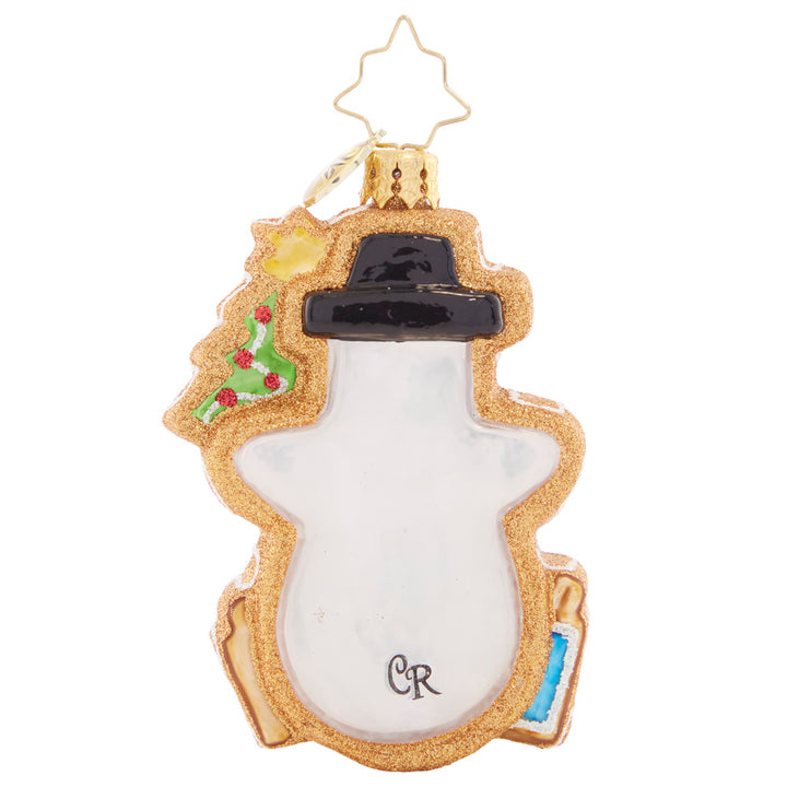 Back - Ornament Description - Gingerbread Snowman Gem: This sweet, smiling gingerbread snowman gem looks just like a real Christmas cookie! Decorated with snow-white "icing" and sparkling sprinkles, this ornament is a deliciously darling addition to any tree.