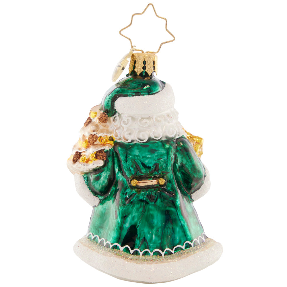 Back - Ornament Description - Emerald City Santa Gem: Elegant as ever in emerald green, Santa is ready to style and smile at a Christmas party!