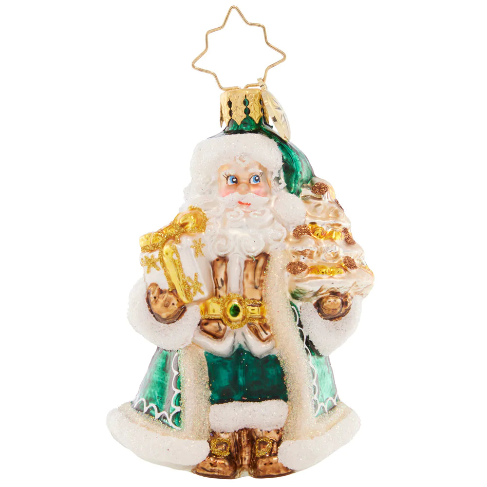 Front - Ornament Description - Emerald City Santa Gem: Elegant as ever in emerald green, Santa is ready to style and smile at a Christmas party!
