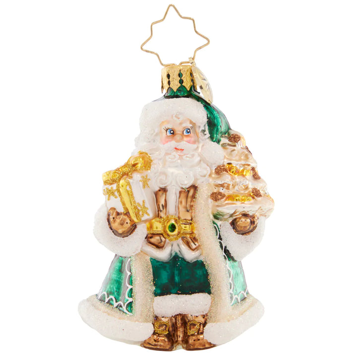 Front - Ornament Description - Emerald City Santa Gem: Elegant as ever in emerald green, Santa is ready to style and smile at a Christmas party!