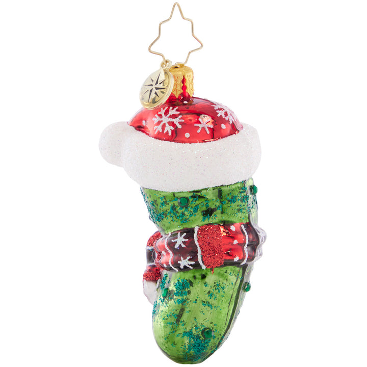 Back - Ornament Description - Chilly Christmas Pickle Gem: You're sure to be in a pickle if you try to find this darling ornament nestled among the tree branches! Honor the traditional Christmas pickle-hunt with this whimsical piece.