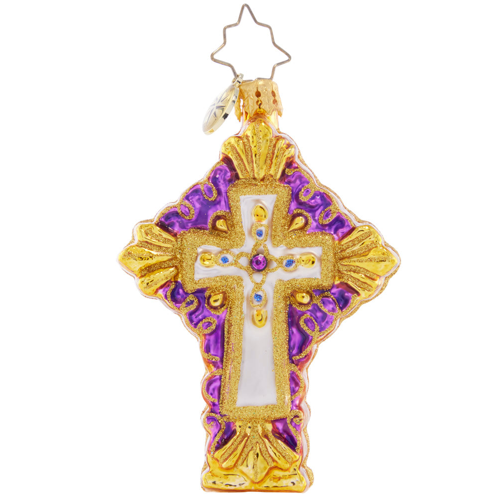 Back - Ornament Description - Golden Grace Gem: Celebrate the reason for the season with this golden cross – a symbol of faith, hope and love.