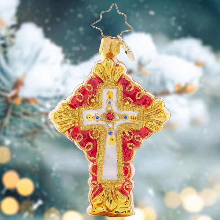 Ornament Description - Golden Grace Gem: Celebrate the reason for the season with this golden cross – a symbol of faith, hope and love.