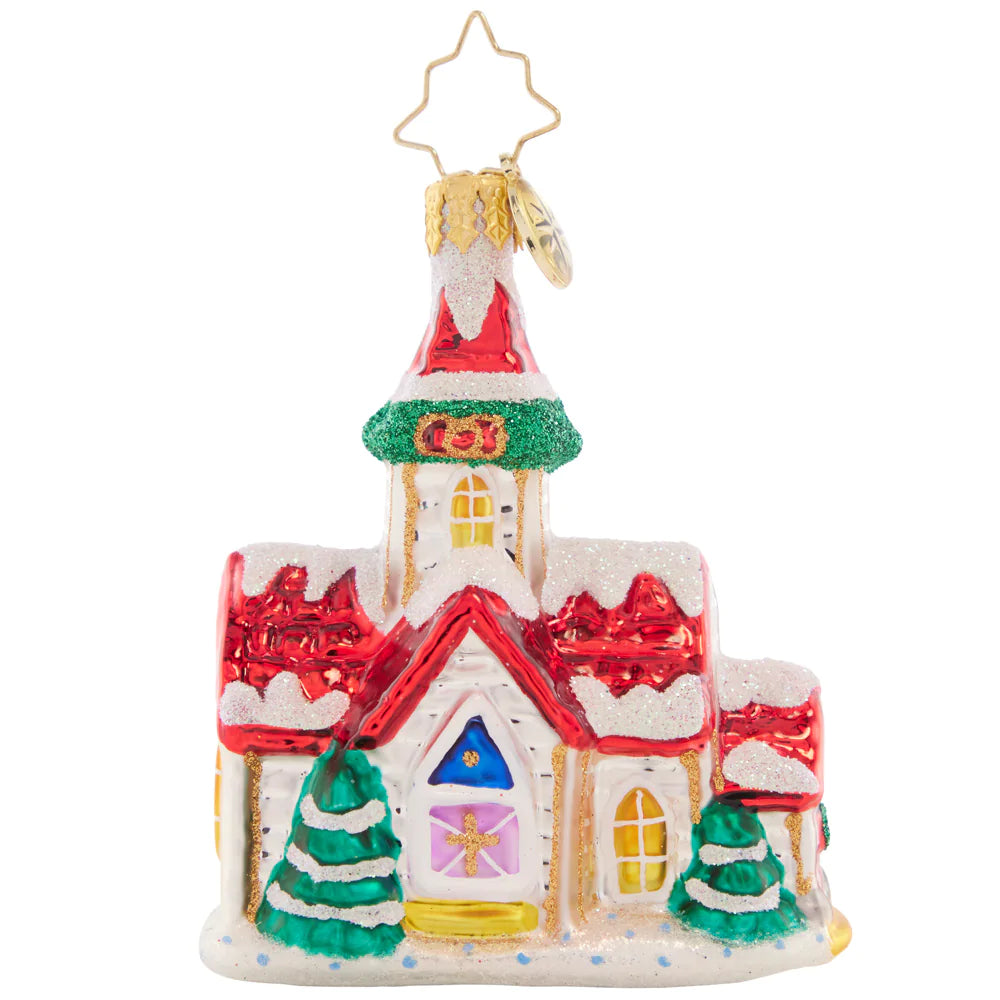 Front - Ornament Description - Enchanting Country Chapel Gem: This cute little gem is reminiscent of a quintessential small-town Chapel. Adorn your tree with this cherished keepsake.