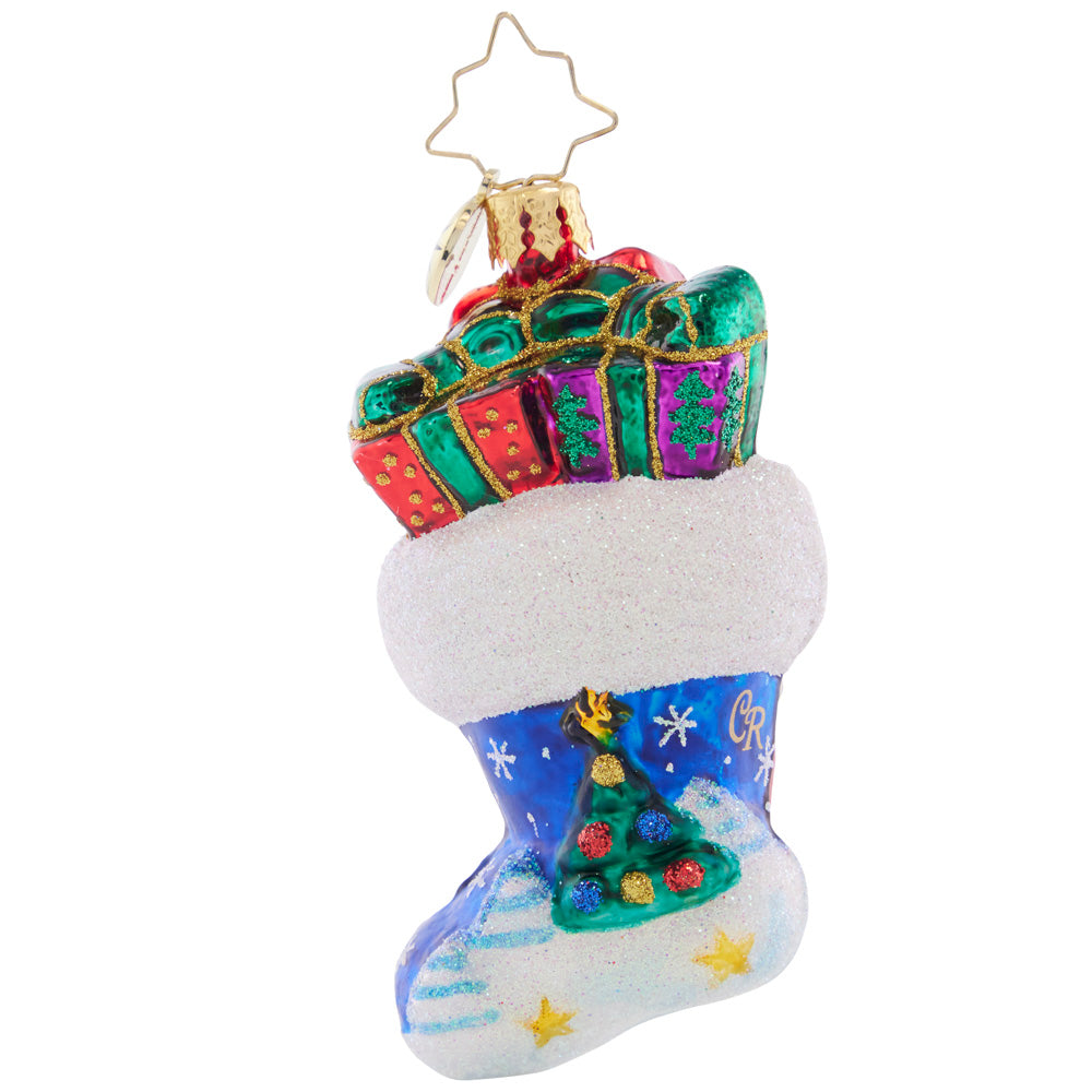 Back - Ornament Description - Night Before Christmas Stocking Gem: This classic stocking is chock-full of gifts and decorated with the iconic Night Before Christmas scene.
