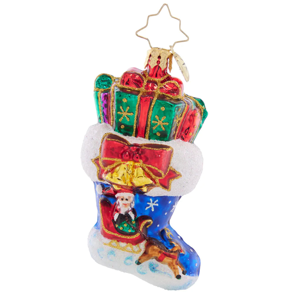 Front - Ornament Description - Night Before Christmas Stocking Gem: This classic stocking is chock-full of gifts and decorated with the iconic Night Before Christmas scene.