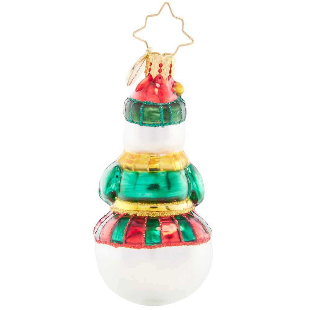Back - Ornament Description - Guardian of the Forest Gem: A vignette of a crimson-red cardinal decorates this friendly snowman. He cares for all the woodland creatures, especially those that stay throughout the season.