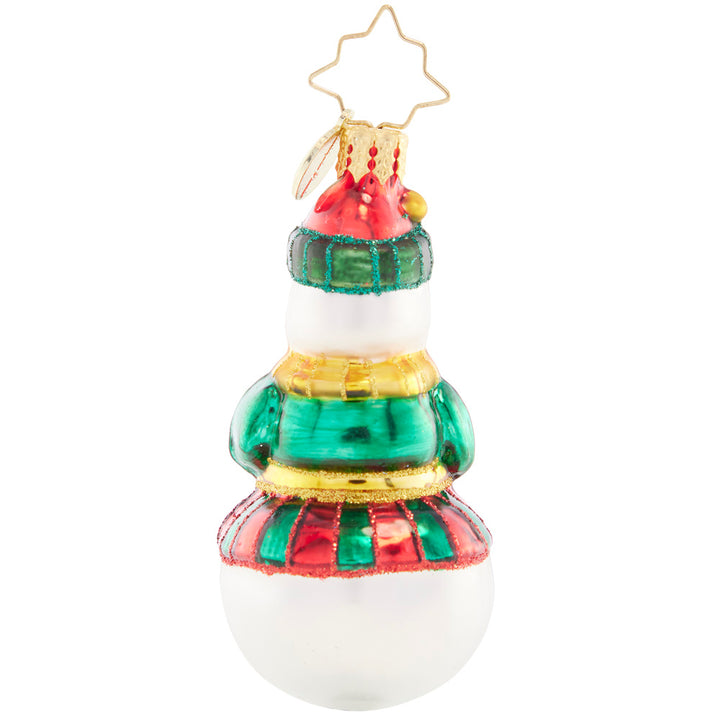 Back - Ornament Description - Guardian of the Forest Gem: A vignette of a crimson-red cardinal decorates this friendly snowman. He cares for all the woodland creatures, especially those that stay throughout the season.