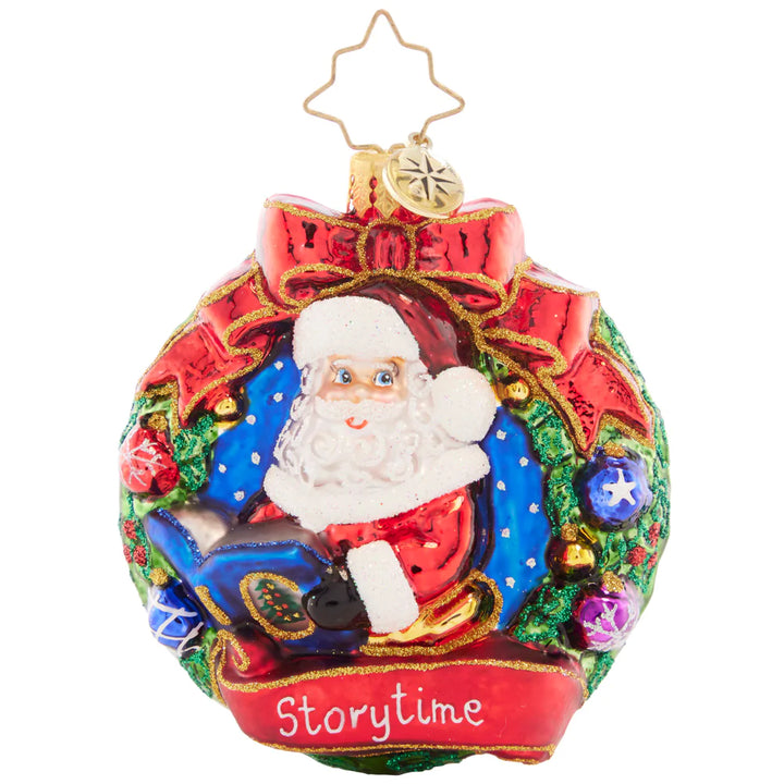 Front - Ornament Description - Santa's Story Time Gem: Cozy up by the yule log and the Christmas tree while Santa regales his listeners with a timeless story. 