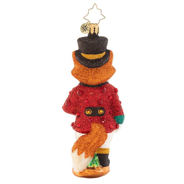 Back - Ornament Description - Festive Fox: This sly fox is looking especially stylish in a red suit coat and top hat – the perfect attire for a holiday soirée.