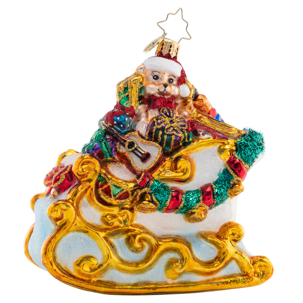 Front - Ornament Description - Santa's Gilded Glider: Gilded with gold and abounding with glorious gifts, this sleigh is a special sight to see the night before Christmas.