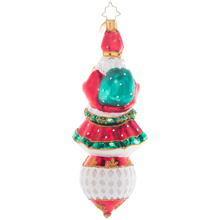 Back - Ornament Description - Stately Saint Nicholas: Honor the kind and generous spirit of Saint Nicholas with this intricately decorated saintly statuette, bearing a papal hat, scepter, and holy red robe.