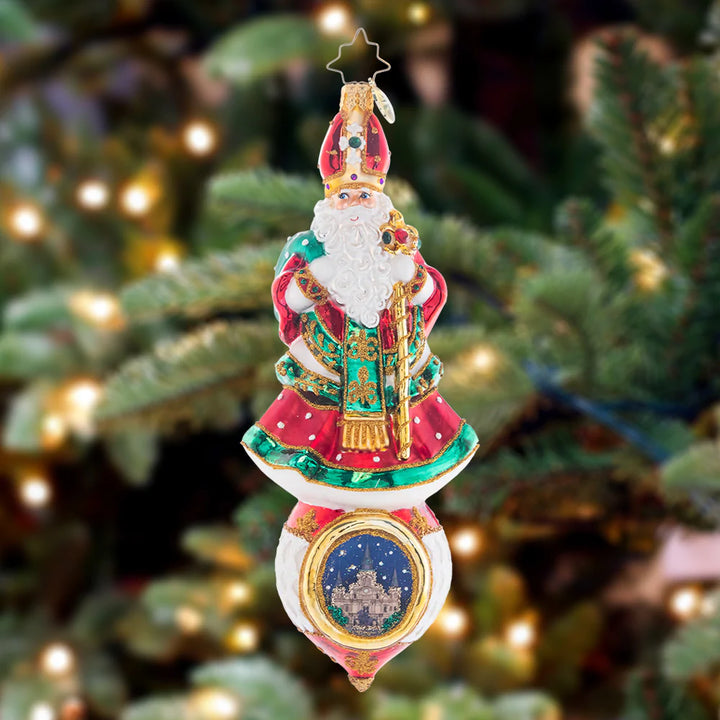 Ornament Description - Stately Saint Nicholas: Honor the kind and generous spirit of Saint Nicholas with this intricately decorated saintly statuette, bearing a papal hat, scepter, and holy red robe.