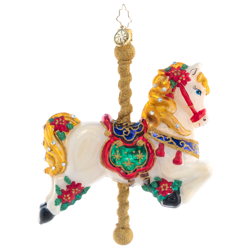 Front - Ornament Description - Carousel Ride: Ornately painted with red roses, this beautiful carousel horse evokes joyful childhood memories of merry-go-rides.