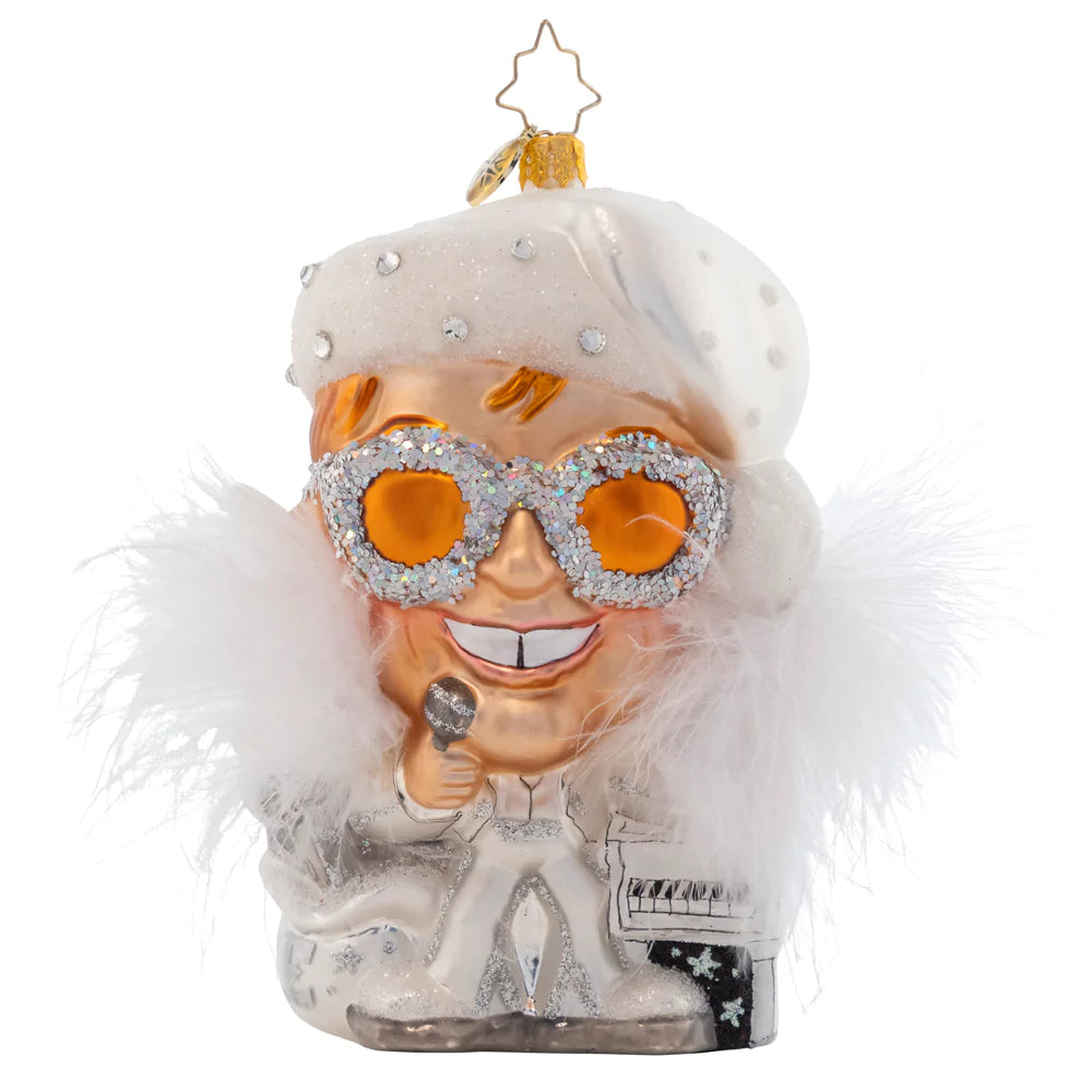 Front - Ornament Description - Holiday "Star": The Legend- nobody eclipses his stardom! This radiant Elton John ornament embodies everything the world loves about our Rocket Man: Showmanship, talent, and music for the ages. He's ready to steal the show on your Christmas tree this year!