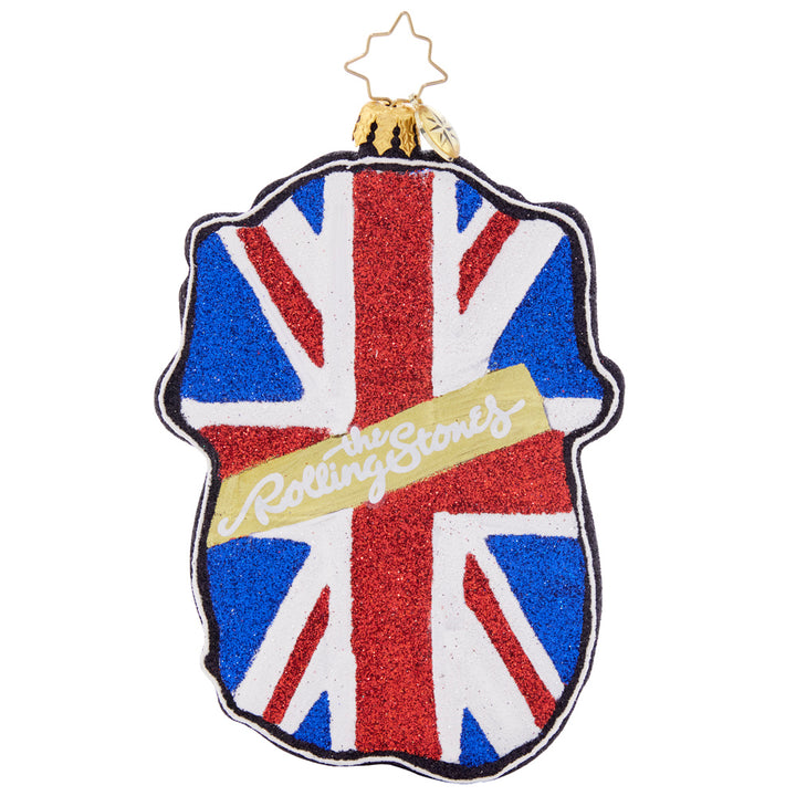 Back - Ornament Description - Rockin' Around the Xmas Tree: The British Invasion continues this holiday season with your very own Rolling Stones ornament, complete with a Union Jack on the back! Put a little Rock 'n Roll into your tree and spice up the Christmas party!