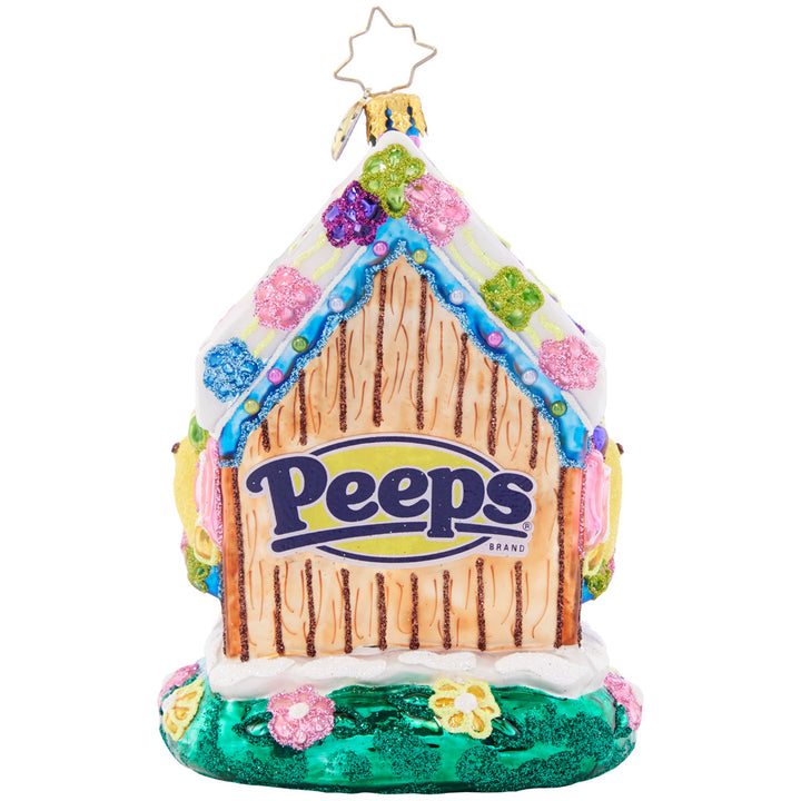 Back - Ornament Description - PEEPS® Have Sprung: Just hatched! Spring has sprung, and that means time for sweet PEEPS®! These iconic yellow marshmallow chicks are surrounded by a brightly colored cookie-Coop. Bring this treat into your home this holiday season!