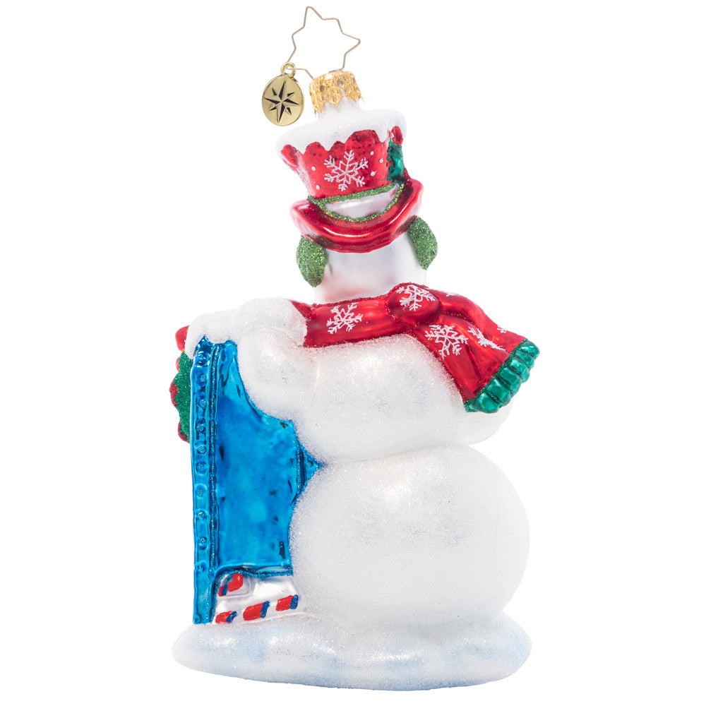 Back - Ornament Description - Frosty Letter Delivery: Even on a frosty day, he'll brave the cold to send a letter on its way. A child's wish list must make it north, so that presents will be be brought forth!