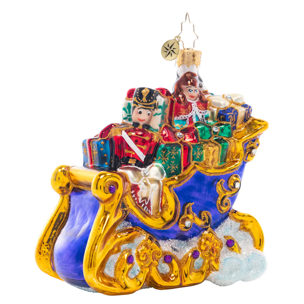 Front - Ornament Description - Sleighful of Gifts: This stocked-up sleigh looks like it's floating atop fluffy cloud – on its way to spread joy to all the good little girls and boys this Christmas, no doubt!