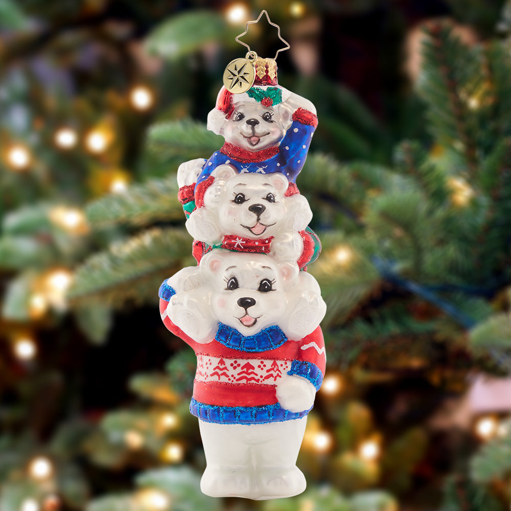 Ornament Description - Cardigan Cubs: 'Tis the season for Christmas sweaters! These coordinated, cardigan-clad cubs are the cutest addition to the tree.