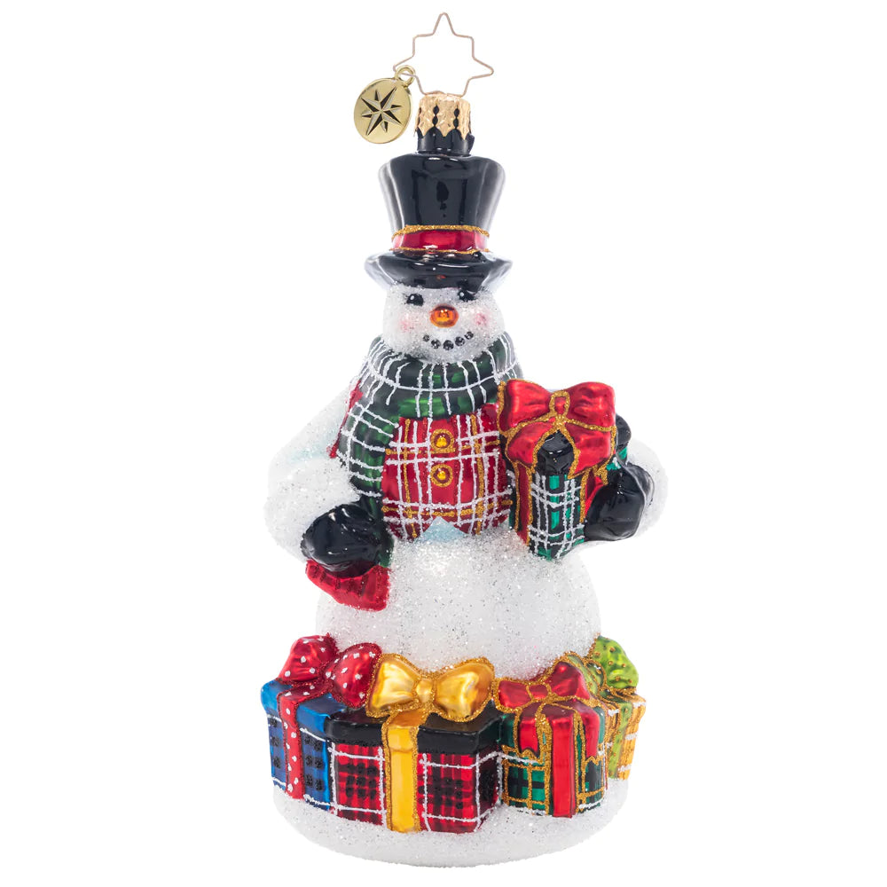 Front - Ornament Description - Plaid Perfection: It's that time of year to wear the holiday plaid, to show it's more than a fad. With presents to match, this snowman is quite the dashing catch!