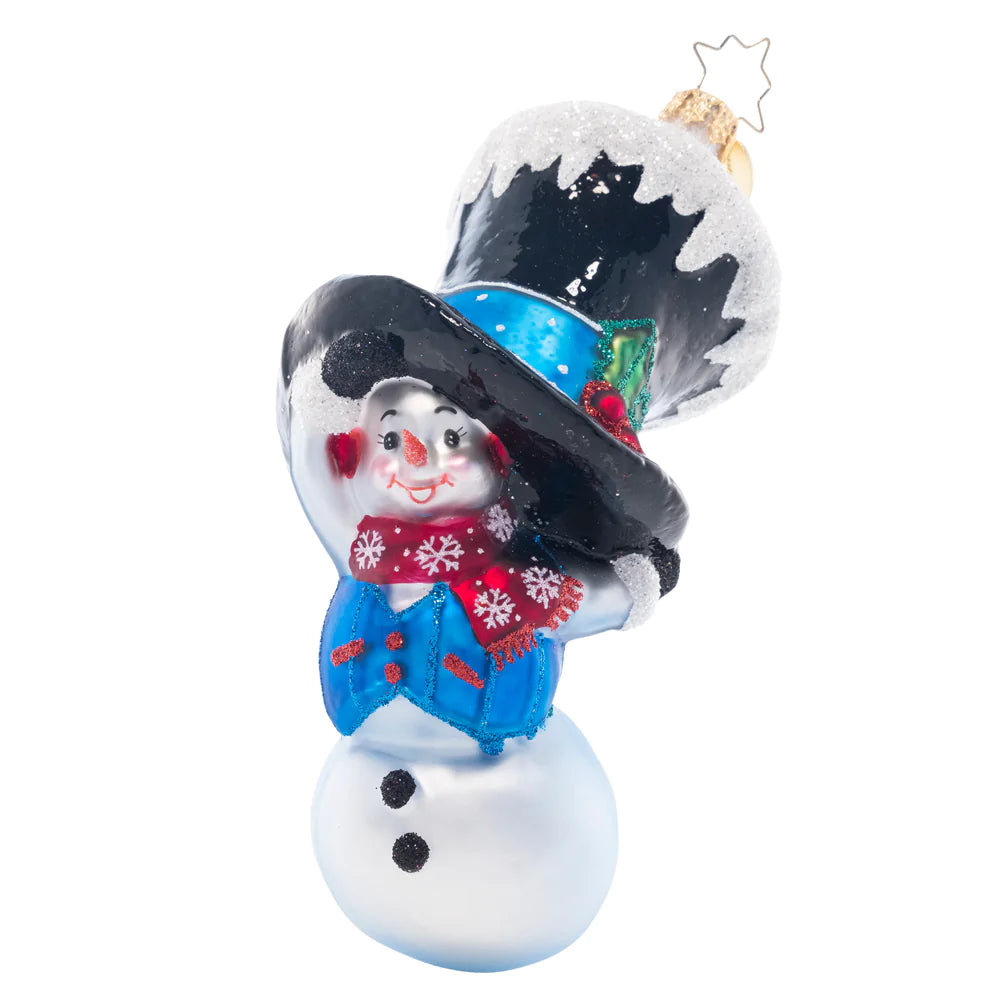 Front - Ornament Description - Peek-A-Boo Snowman: There wasn't enough snow for this snowman to fully grow. He'll hide in his stylish top hat, but isn't too shy to chat. Don't be fooled by his size. He still wins the cuteness prize!