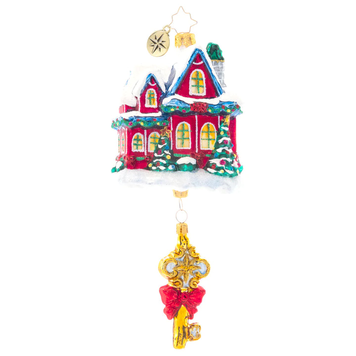 Back - Ornament Description - Holiday Housewarming: This gilded key upon your tree is the perfect way to unlock beautiful holiday memories in your new home! Celebrate your first Christmas there with this intricate piece.