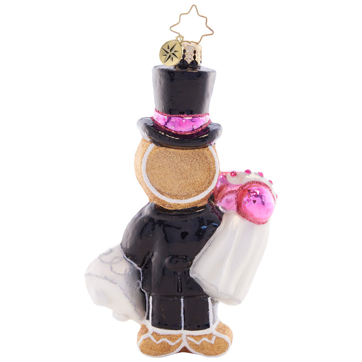 Back - Ornament Description - Love is Sweet: You may now kiss the cookie! These gingerbread newlyweds are happy as can be, ready to go on their sugary-sweet honeymoon!