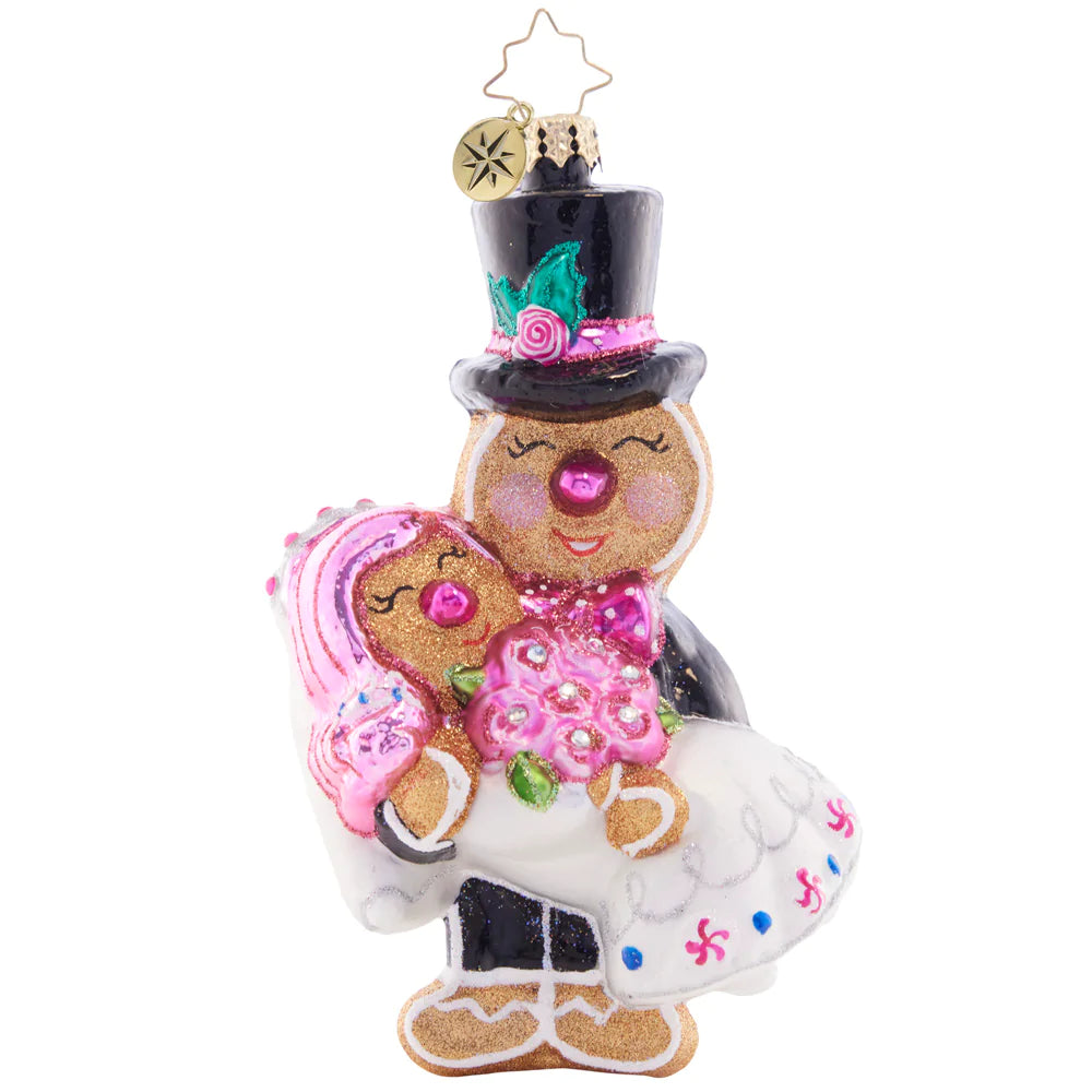Front - Ornament Description - Love is Sweet: You may now kiss the cookie! These gingerbread newlyweds are happy as can be, ready to go on their sugary-sweet honeymoon!