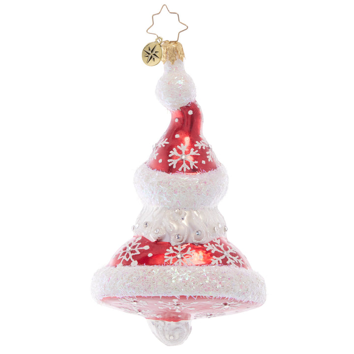 Back - Ornament Description - Santa Claus Returns: Sparkling with snowflakes across his classic crimson coat and hat, this traditional Santa bust adds a sweet smile to your tree.