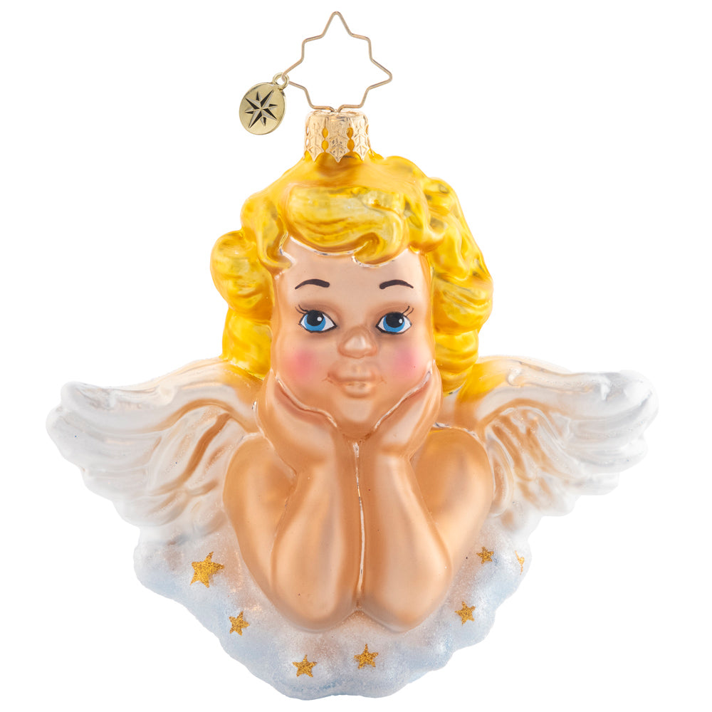 Front - Ornament Description - Darling Guardian Angel: This cheerful cherub lights up the Christmas tree, an angelic addition to your holiday décor.